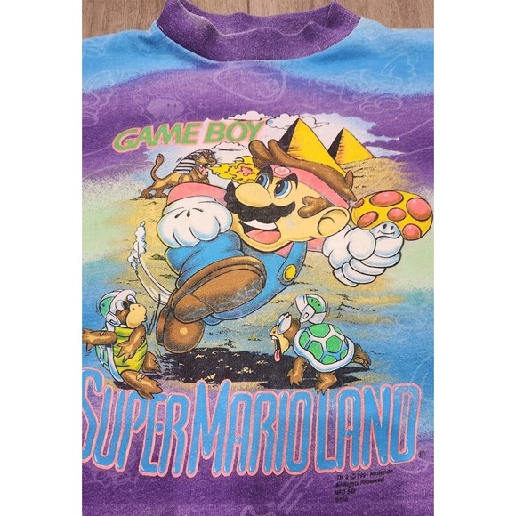 Vintage 1991 Super Mario Land TShirt‎ Kids Approx Size S 5/6 Gameboy 90s Tie Dye - Picture 2 of 9